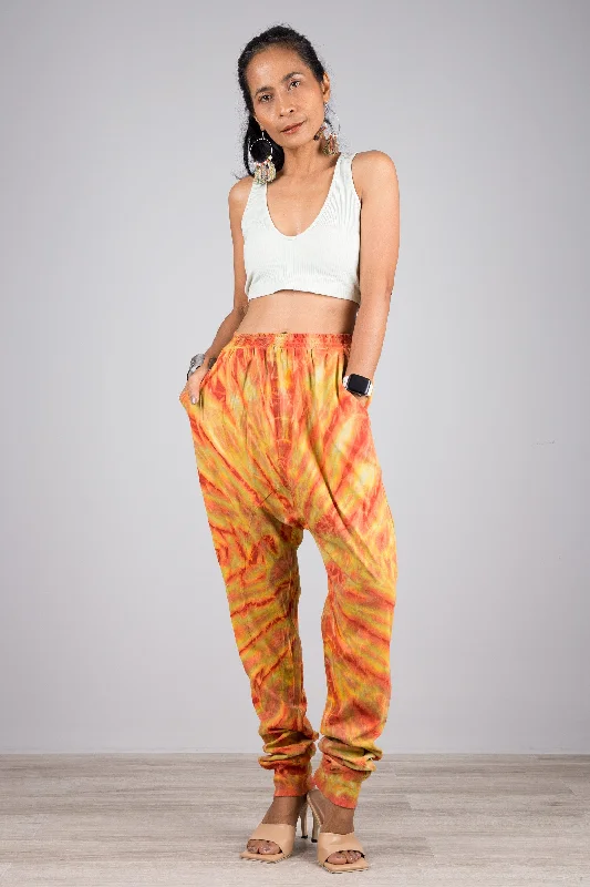 Orange Tie Dye pants Trendy Work Pants