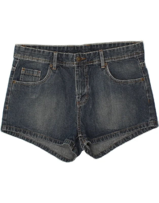 VINTAGE Womens Denim Hot Pants IT 48 XL W34 Blue Cotton Comfortable Pleated Pants