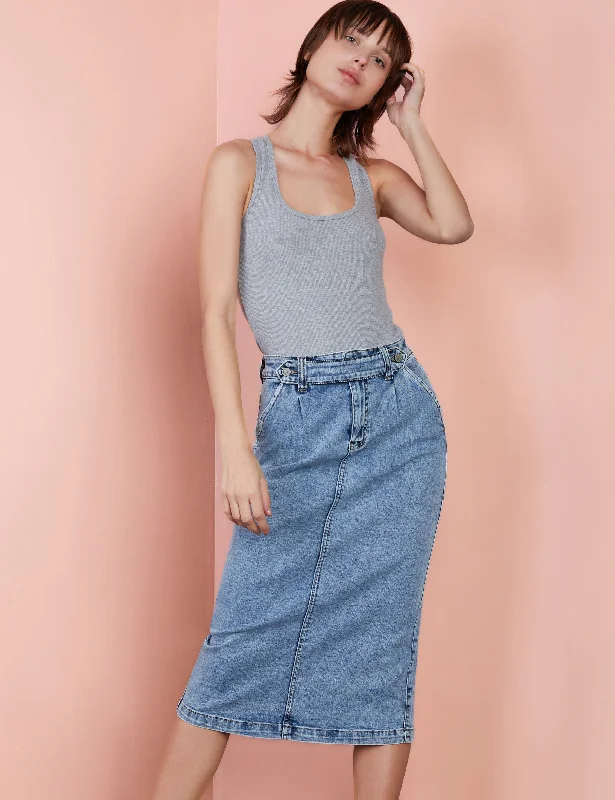 Ahoy Midi Denim Skirt pencil skirt chic