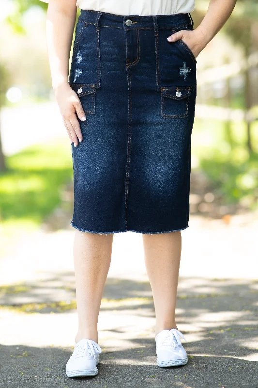 Andrea Denim Skirt in Dk. Indigo (FINAL SALE) linen skirt natural