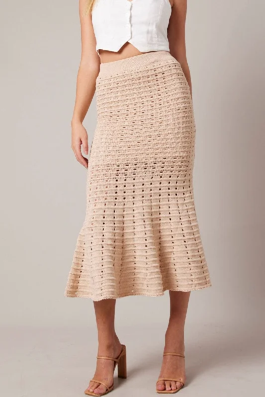 Beige Knit Skirt Crochet velvet skirt luxurious