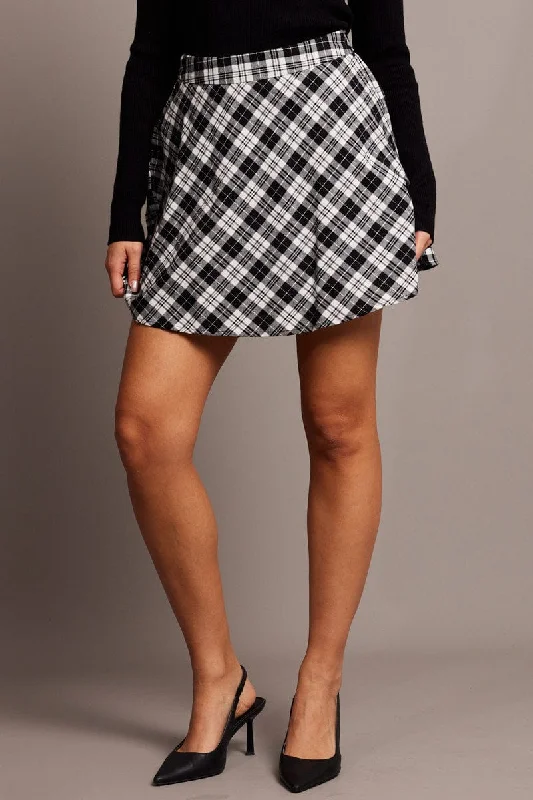 Black Check Skater Skirt Mini silk skirt elegant