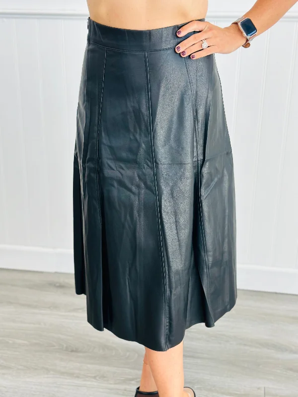 Black Faux Leather Midi Skirt (Reg) boho skirt vibe