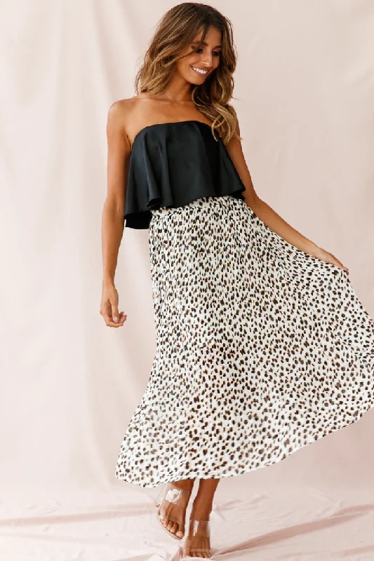 Caroline Accordion Pleat Midi Skirt Animal Print White denim skirt casual