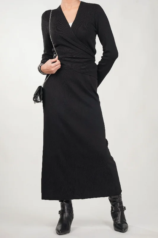 Dark Night Knit Wrap Skirt Co-Ord wrap skirt elegant