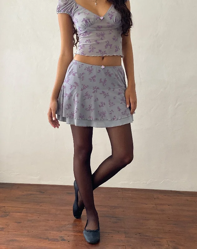 Friska Mini Skirt in Purple Botanist Flock leather skirt bold