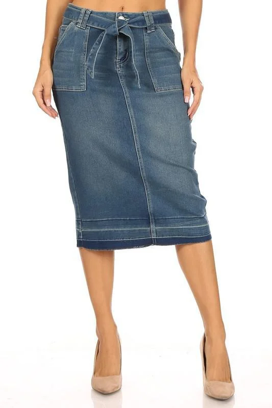 Front Belted Denim Skirt (Vintage) - FINAL SALE lace skirt intricate