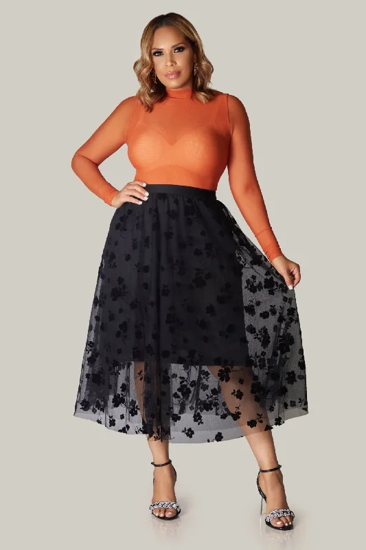 Lara Floral Mesh Midi Skirt silk skirt luxurious