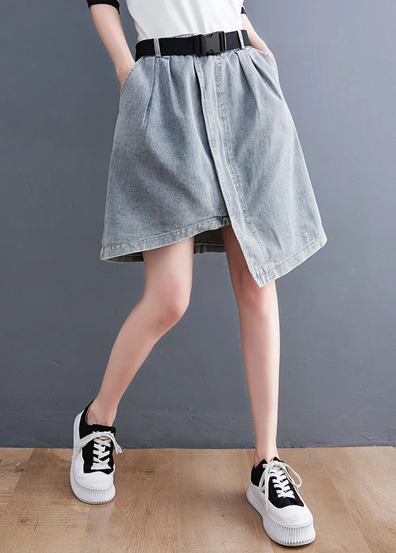 Light Blue Denim Skirts Asymmetrical Design Elastic Waist Summer cotton skirt soft