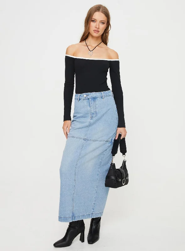 Markanna Denim Midi Skirt Light Wash wool skirt warm