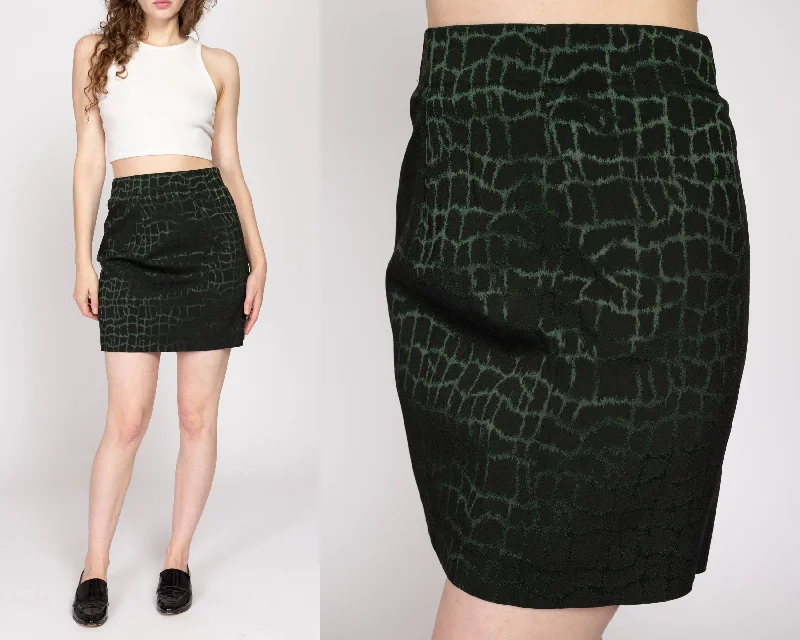 Medium 90s Alligator Print Emerald Green Mini Skirt silk skirt luxurious