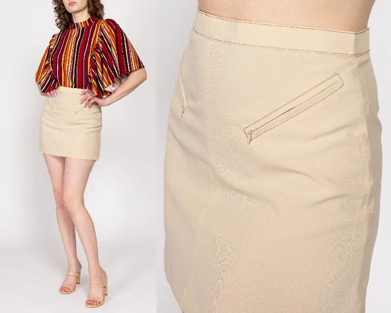 Medium 90s Beige Zipper Pocket Mini Skirt 28" velvet skirt sumptuous