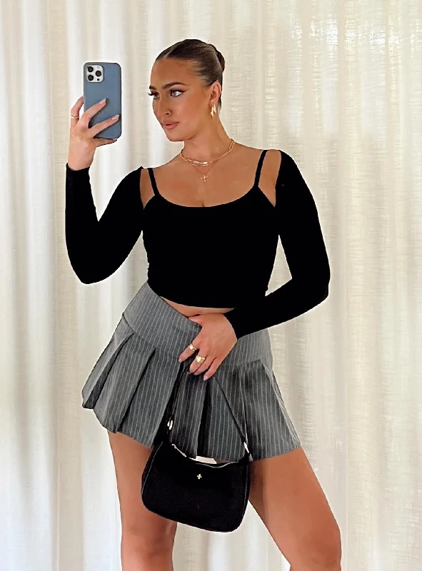 Motel Senona Skirt Pinstripe Grey ribbed skirt waist