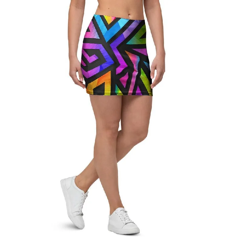 Rainbow Geometric Abstract Mini Skirt silk skirt sleek