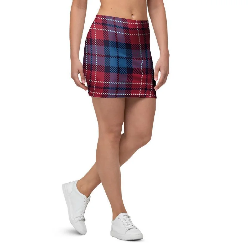 Red And Blue Plaid Tartan Mini Skirt corduroy skirt cozy