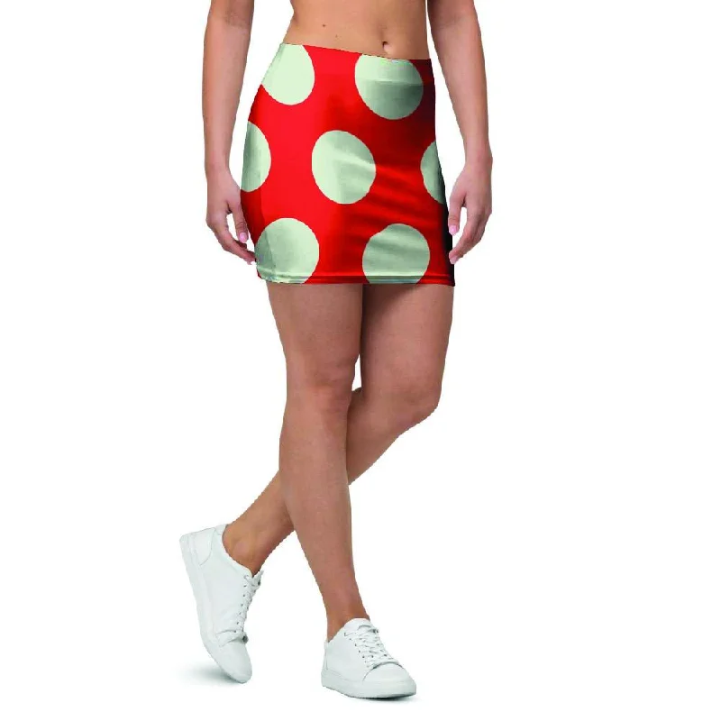 Red And White Polka Dot Mini Skirt belted skirt waist