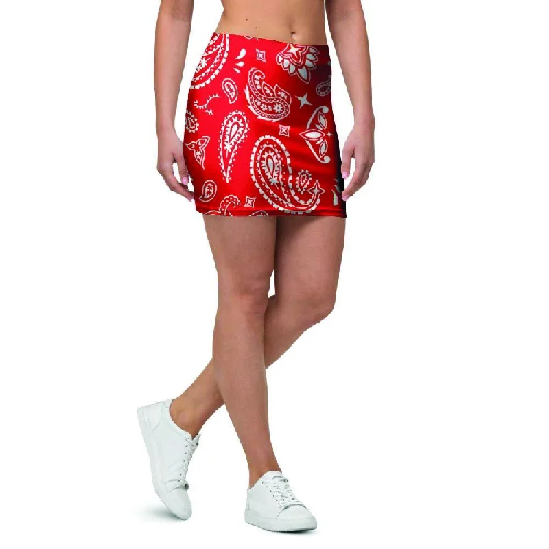 Red Bandana Mini Skirt silk skirt smooth