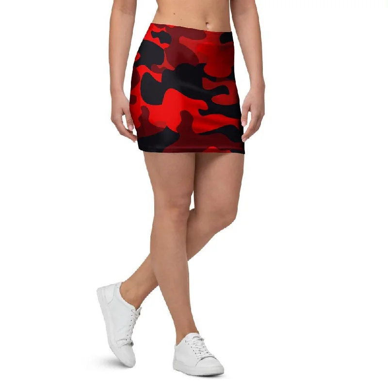 Red Camo Print Mini Skirt athletic skirt fit