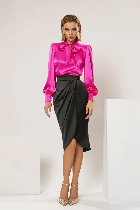 Silk shirt featuring short satin skirt cashmere skirt fine