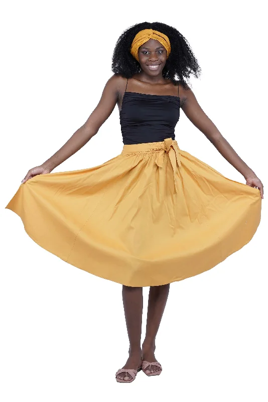 Mustard Midi/Calf Length  Skirt asymmetrical skirt cut