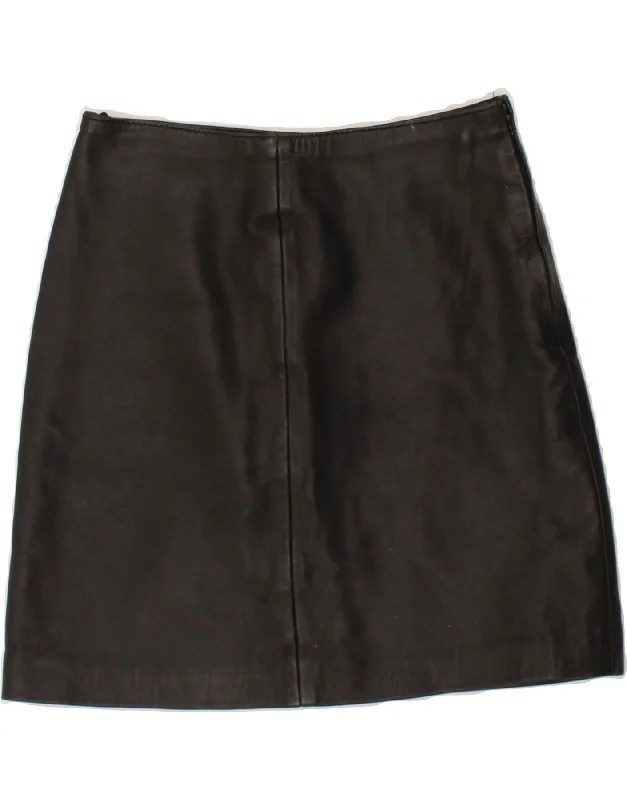 ST. BERNARD Womens Leather Skirt UK 10 Small W28 Black Leather pleated skirt texture