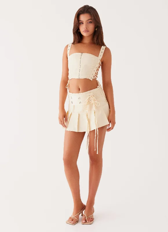 Tahnne Eyelet Mini Skirt - Ivory corduroy skirt comfortable