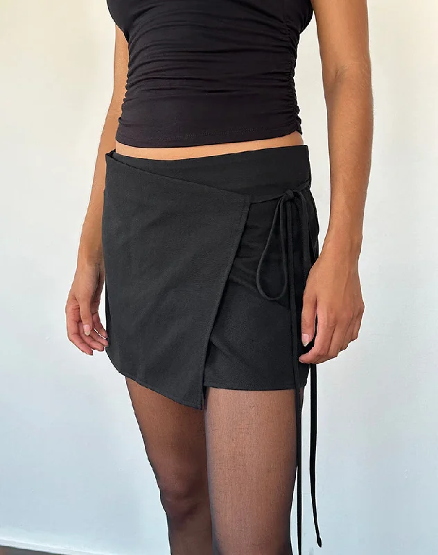 Tanix Wrap Skirt in Tailoring Black denim skirt stylish