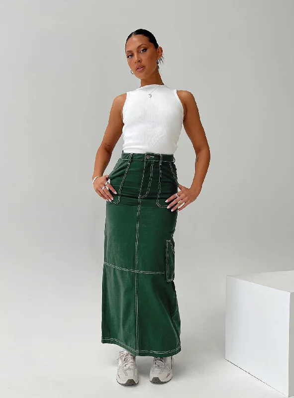 Vine Maxi Skirt Green linen skirt airy