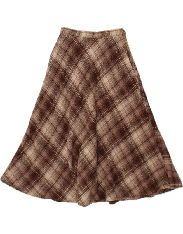 VINTAGE Womens A-Line Skirt IT 42 Medium W26 Brown Plaid Wool cashmere skirt soft