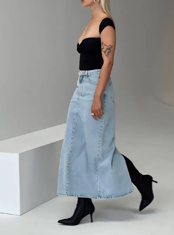 Whessler Split Back Denim Midi Skirt Light Wash denim skirt durable