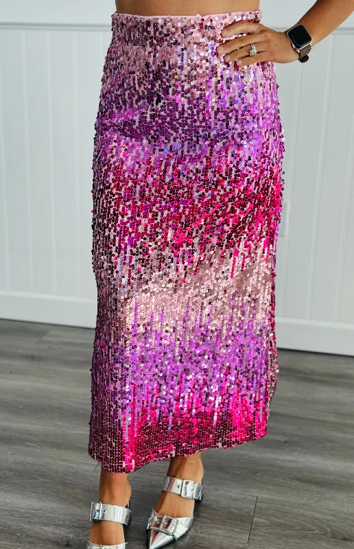 Fuchsia Sequined Ombre Midi Skirt (Reg) pencil skirt chic