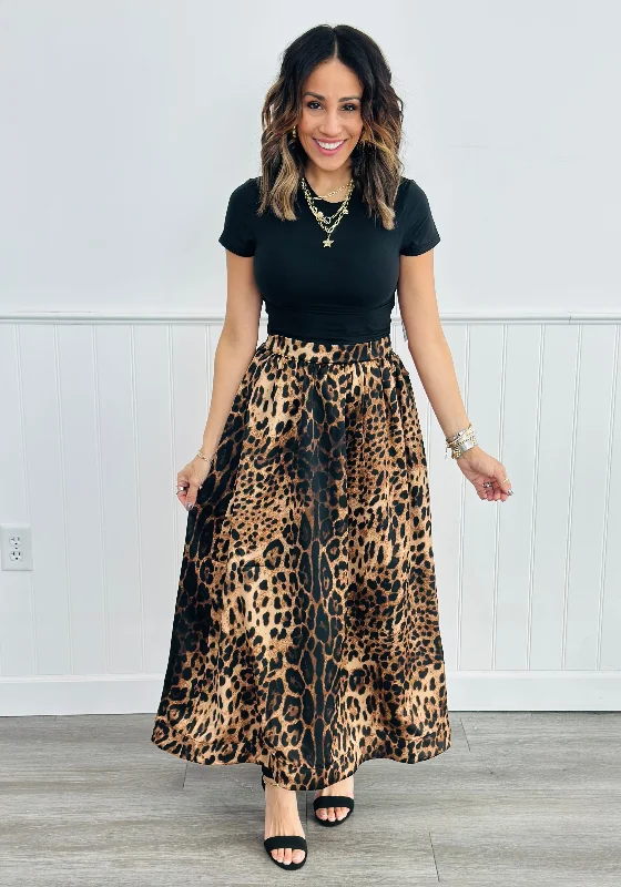 Leopard Tulle Lining Midi Skirt (Reg.) modal blend skirt