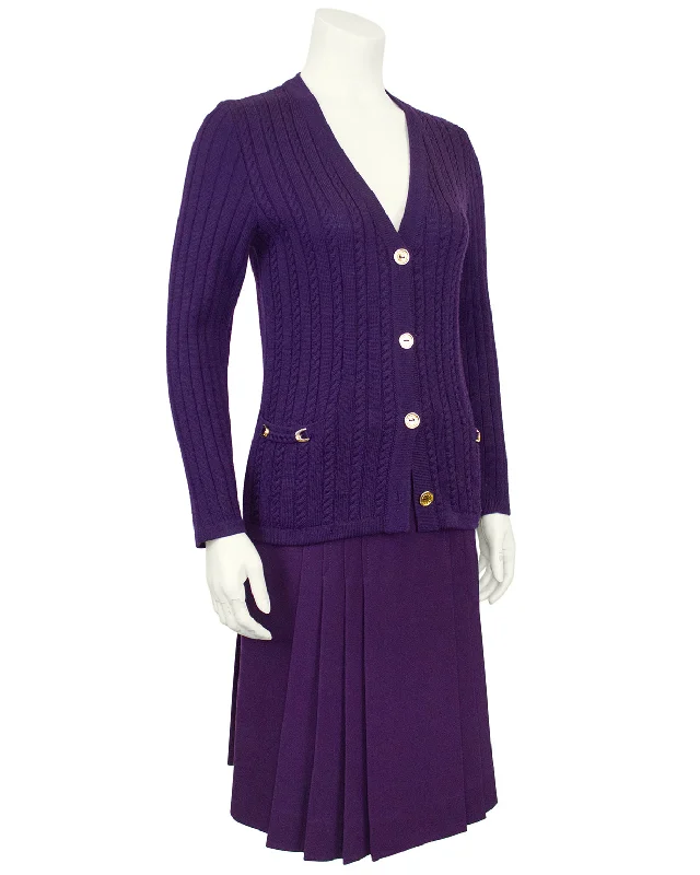 Purple Cardigan and Skirt Ensemble denim skirt classic