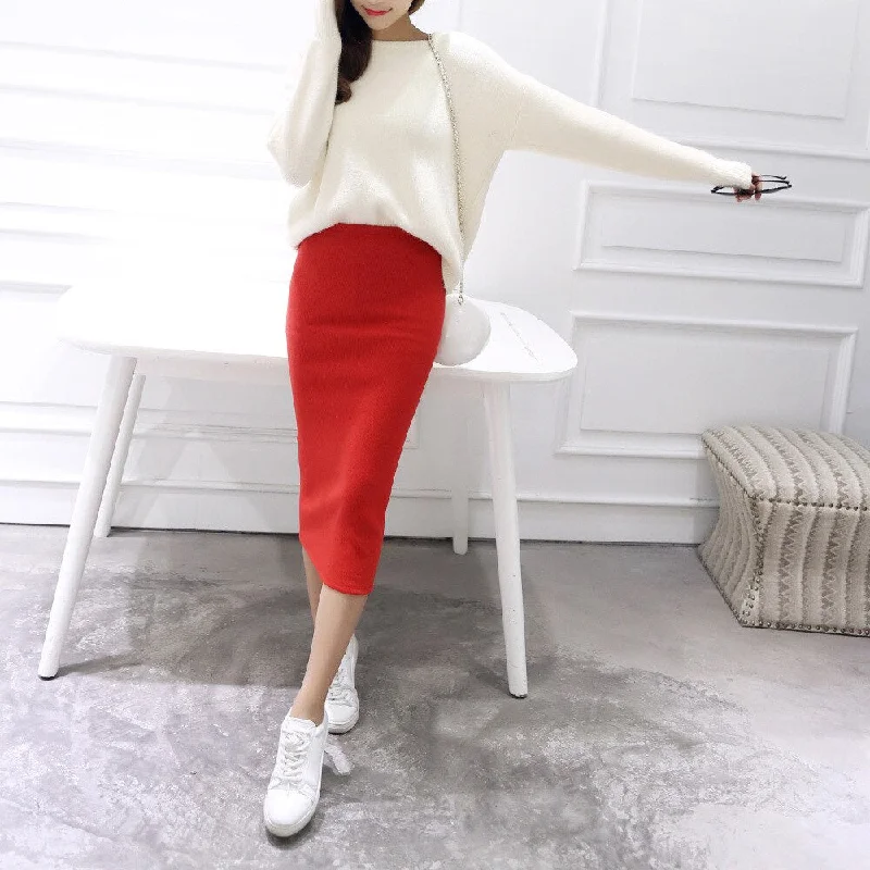 2023 Spring Summer Bodycon Skirts Women Faldas Split Skirt Midi Slim Saias Pencil Skirts For Women Female Knitted Skirt Women's linen skirt breathable