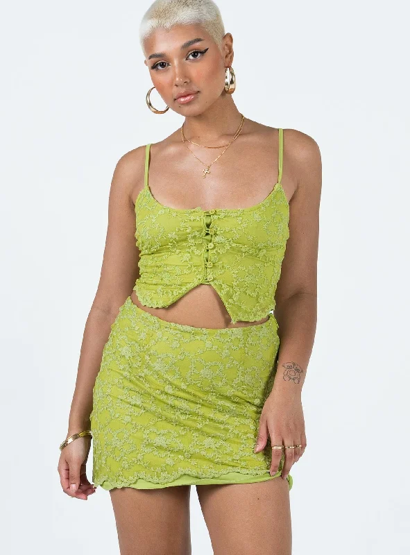 Basildon Mini Skirt Green denim skirt classic