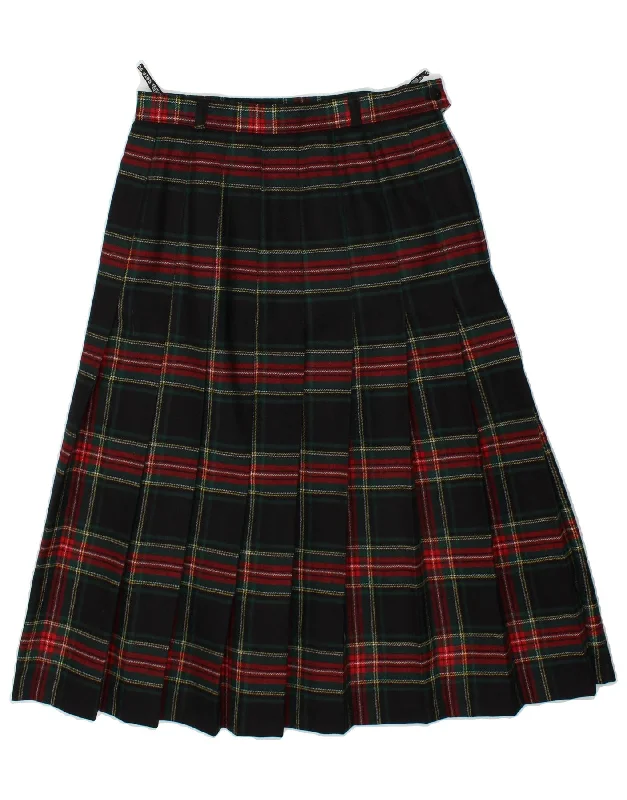 C&A Womens High Waist Knife Pleated Skirt EU 38 Medium W25 Black Check pencil skirt chic