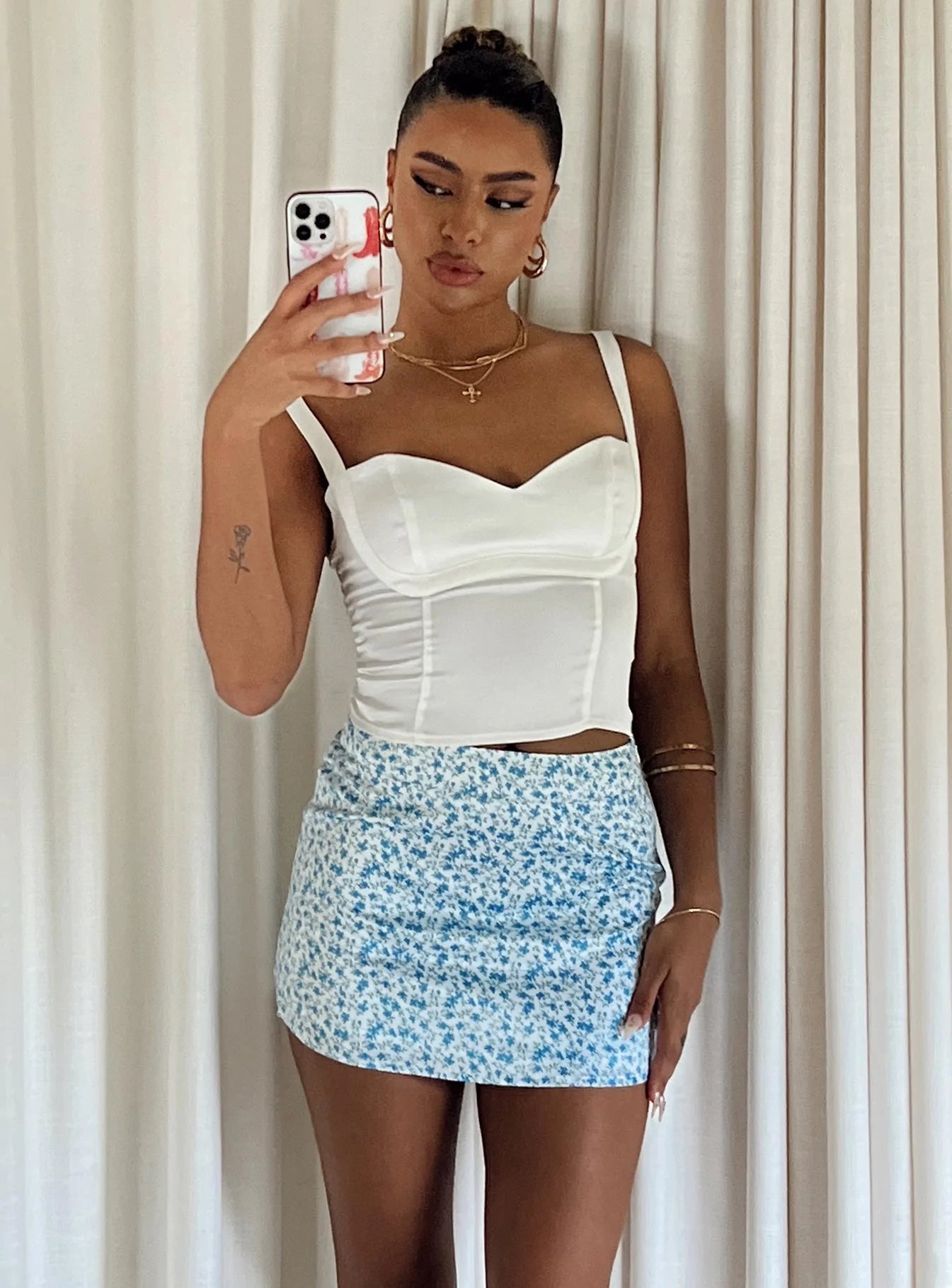 Celena Mini Skirt Blue Floral high slit skirt