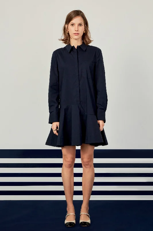 English Factory - Collar Flare Skirt Dress velvet skirt luxury