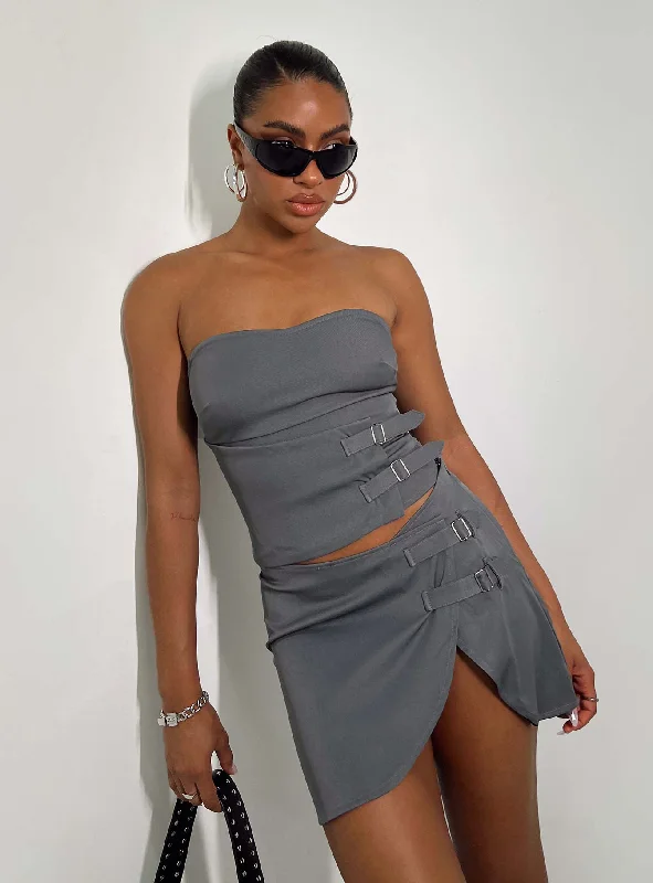 Ewan Mini Skirt Grey velvet skirt glossy