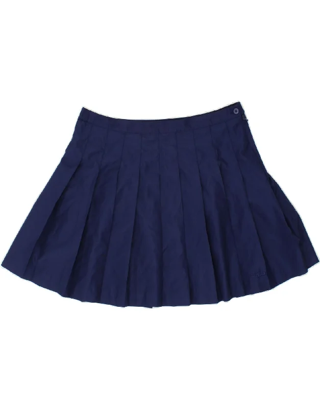 FILA Womens Pleated Mini Skirt IT 48 XL W30 Navy Blue Polyester button skirt front