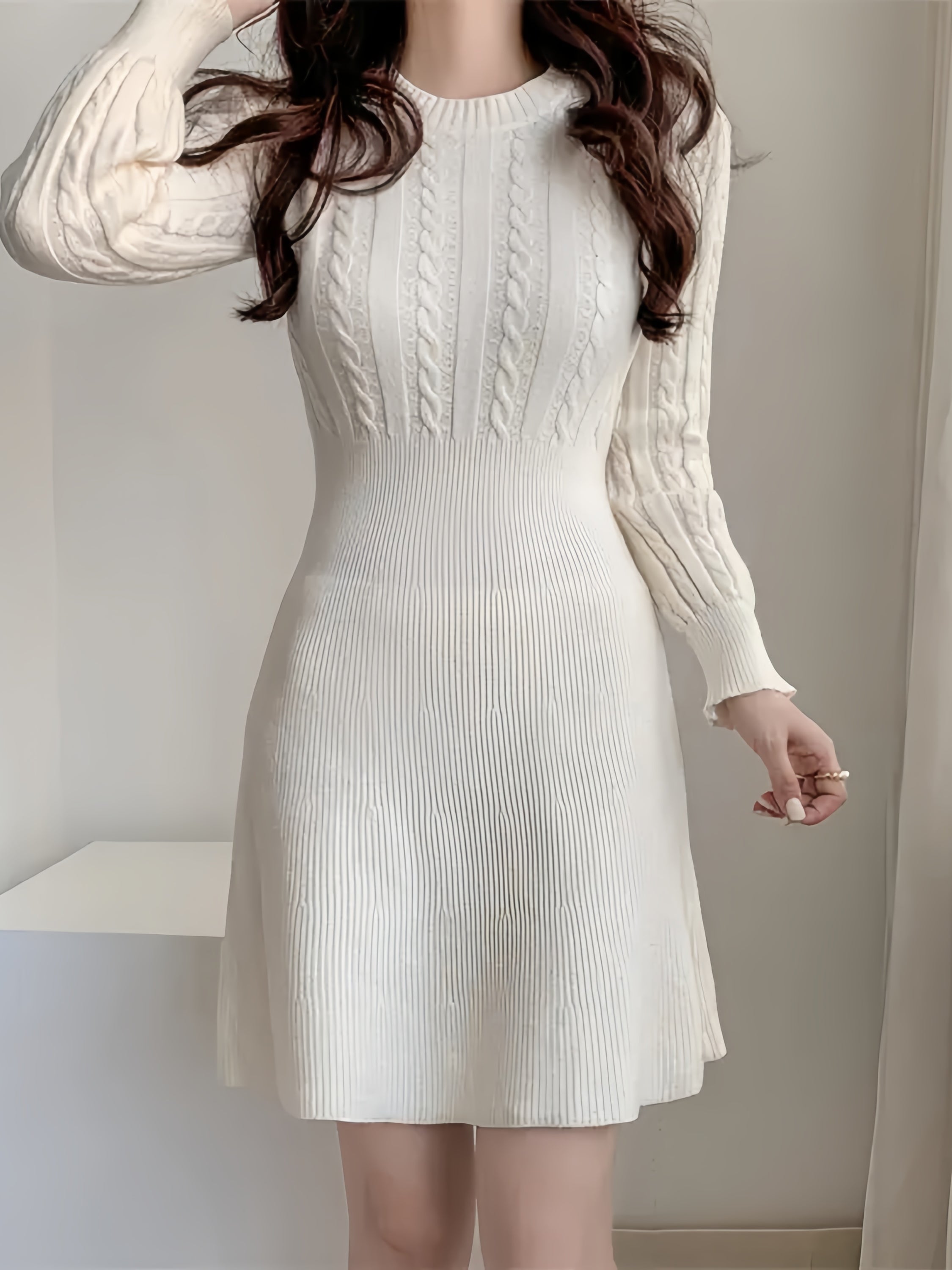 Flared Skirt Fitted Waist Cream Dress cashmere skirt soft