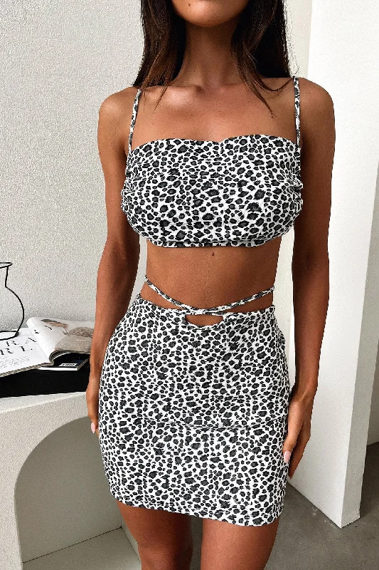 Hovey Skirt - Black / White Cheetah button skirt front