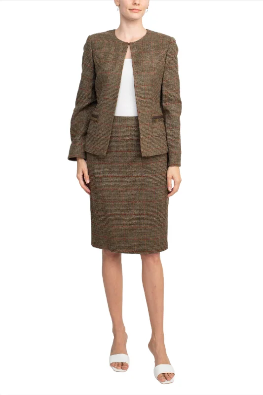 John Meyer Collection Crew Neck Long Sleeve Pockets Hook Closure 2 Piece Set Wool Skirt Set velvet skirt rich