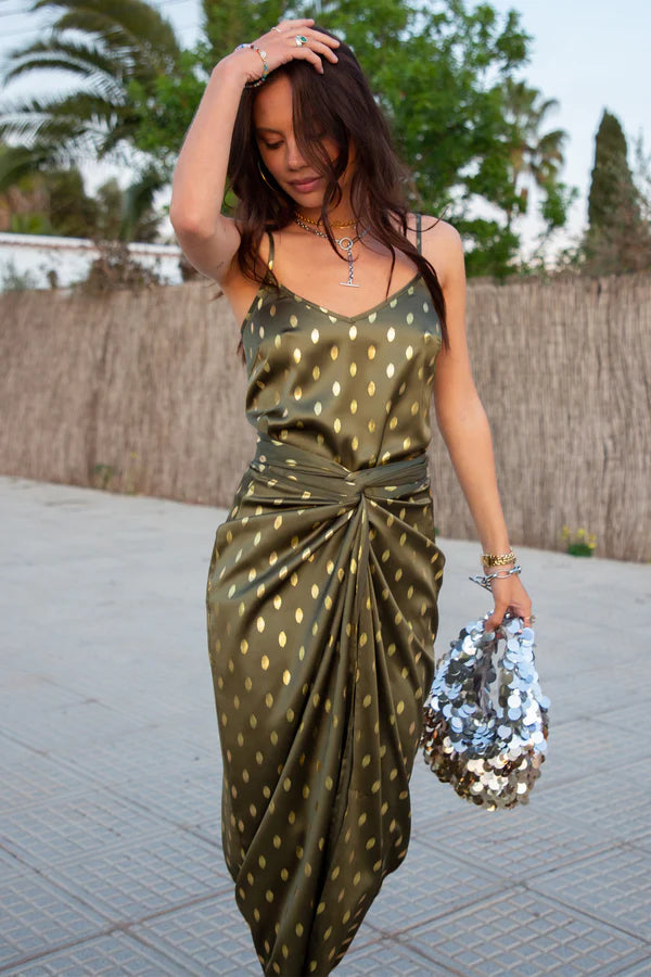 Khaki Jaspre Skirt with Gold Fleck leather skirt bold