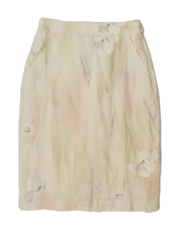 MAX MARA Womens Straight Skirt UK 14 Medium W28  Off White Floral Acetate high waist skirt