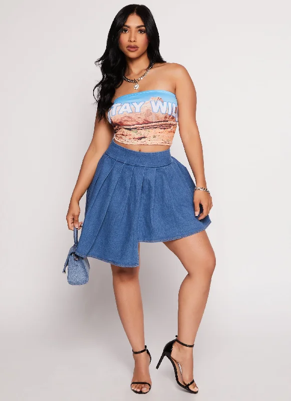 Daisy Denim Pleated Asymmetrical Skort corduroy skirt cozy