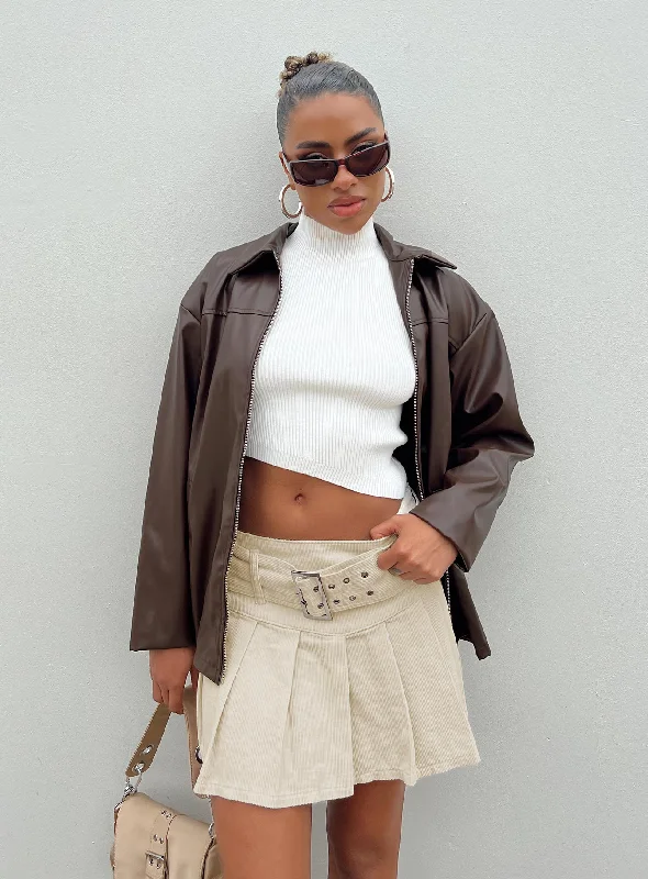 Nambour Mini Skirt Beige silk skirt lustrous