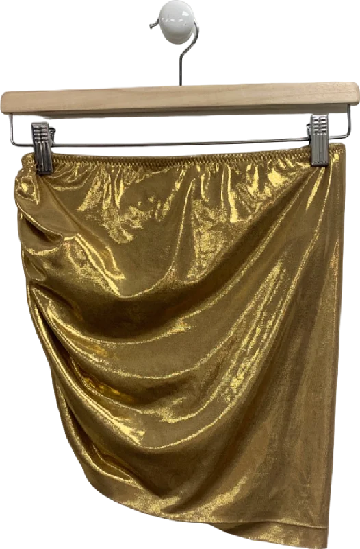 Norma Kamali Gold Metallic Drape Skirt UK M belted skirt waist