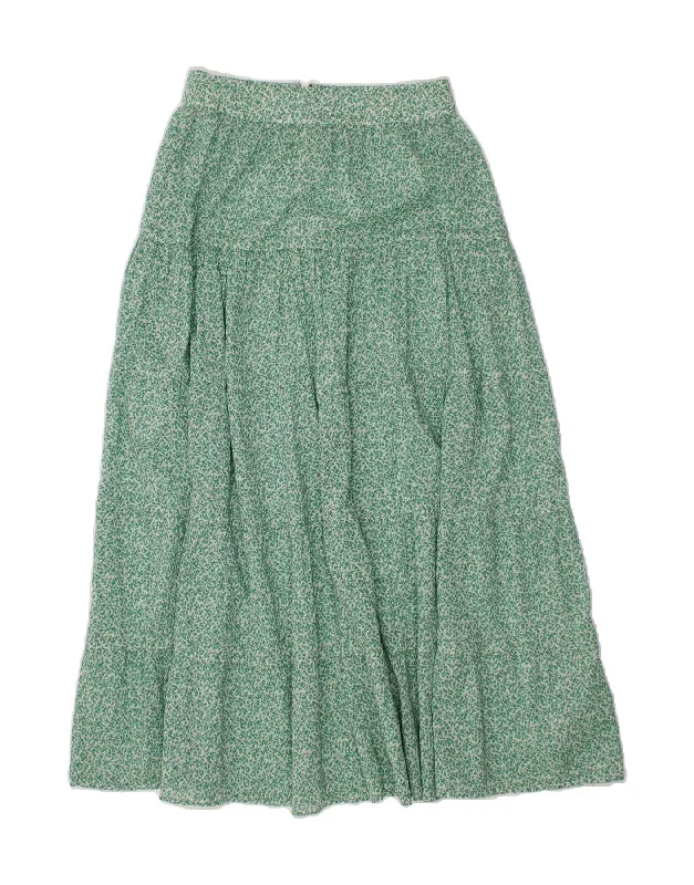 PER UNA Womens A-Line Skirt UK 8 Small W28  Green Floral Cotton silk skirt sleek