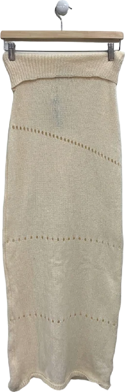 PrettyLittleThing Cream Fold Over Knit Maxi Skirt UK S low waist skirt